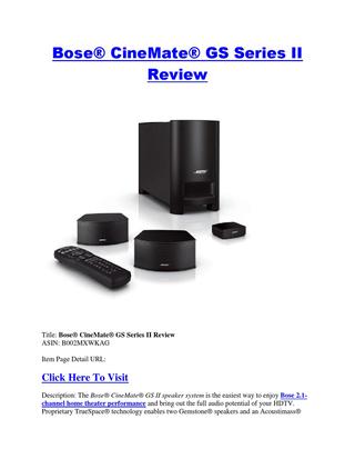 Bose cinemate gs series ii universal remote control manual